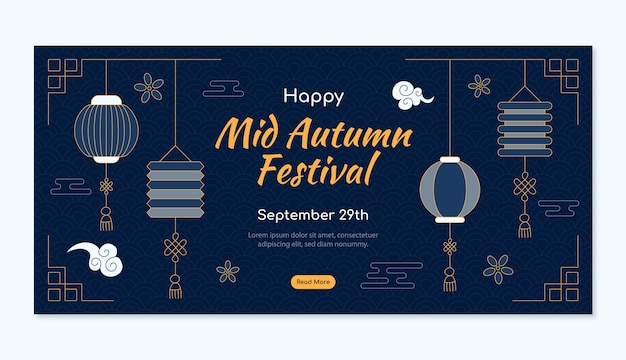 Free vector hand drawn horizontal template for chinese mid-autumn festival celebration