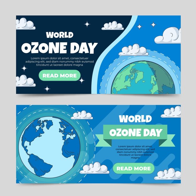 Free vector hand drawn horizontal world ozone day banners set