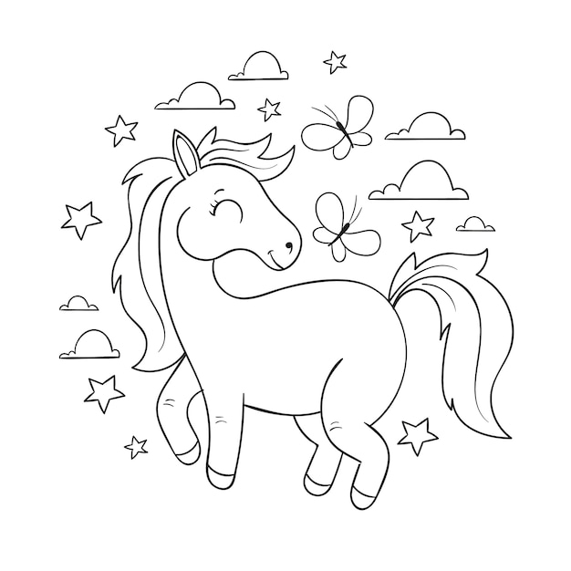 Hand drawn horse outline illustration