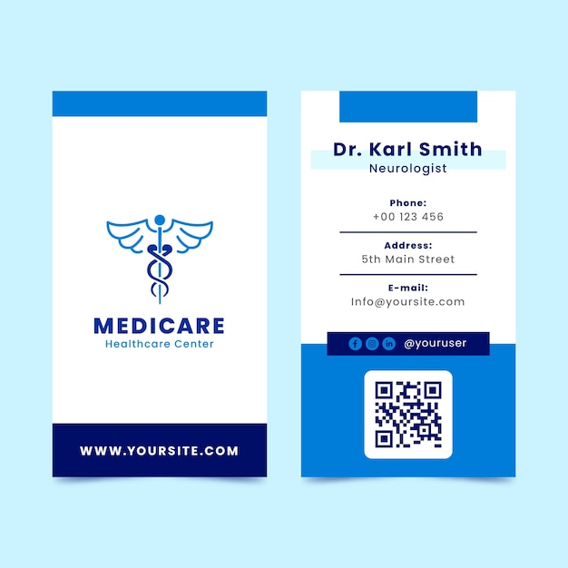 Hand drawn hospital care vertical business card