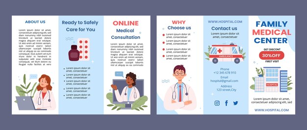 hand drawn hospital facilities brochure template