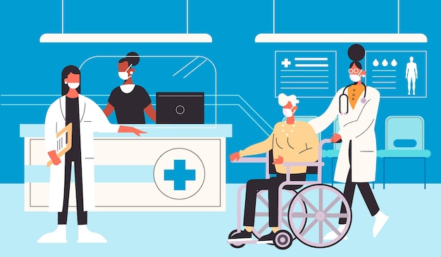 Free vector hand drawn hospital reception scene