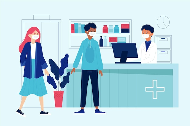 Free vector hand drawn hospital reception scene