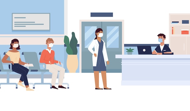 Free vector hand drawn hospital reception scene