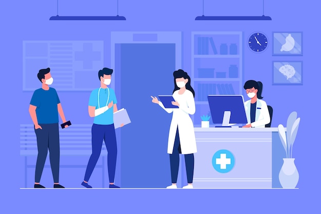 Hand drawn hospital reception scene