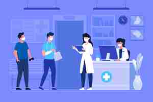 Free vector hand drawn hospital reception scene