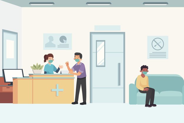 Hand drawn hospital reception scene