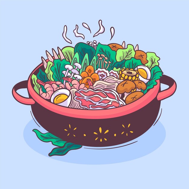 Hand-drawn hot pot illustration