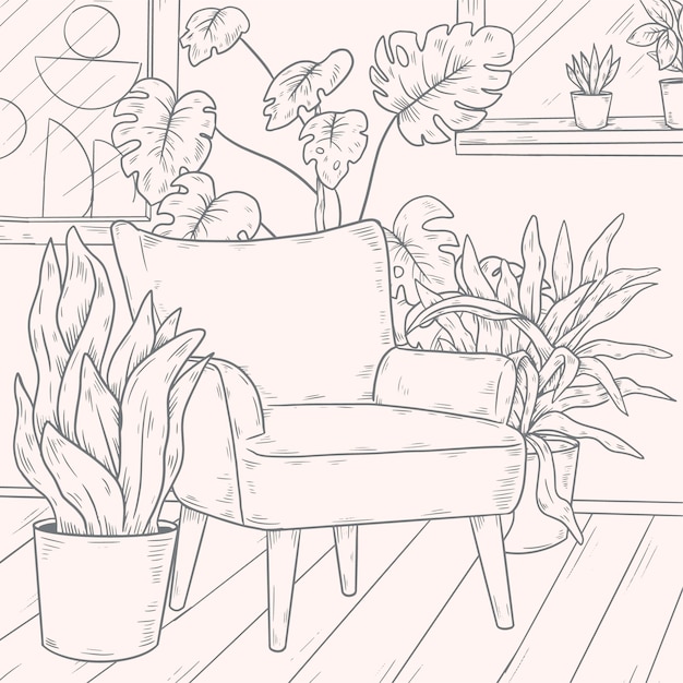 Vettore gratuito illustrazione disegnata a mano delle piante da appartamento