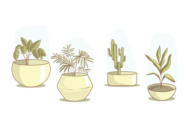 Бесплатное векторное изображение Коллекция рисованной комнатных растений