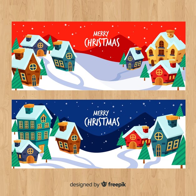 hand drawn houses christmas town banner