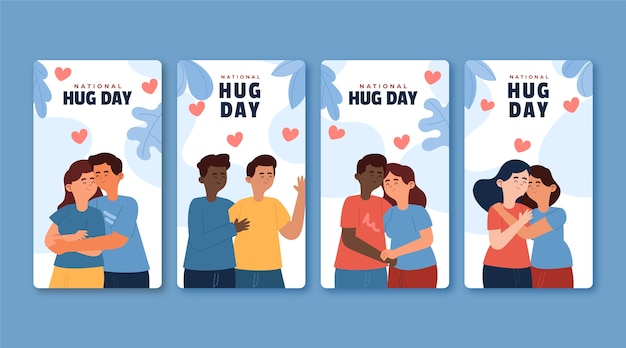 Hand drawn hug day instagram stories collection