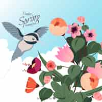 Free vector hand drawn hummingbird spring background