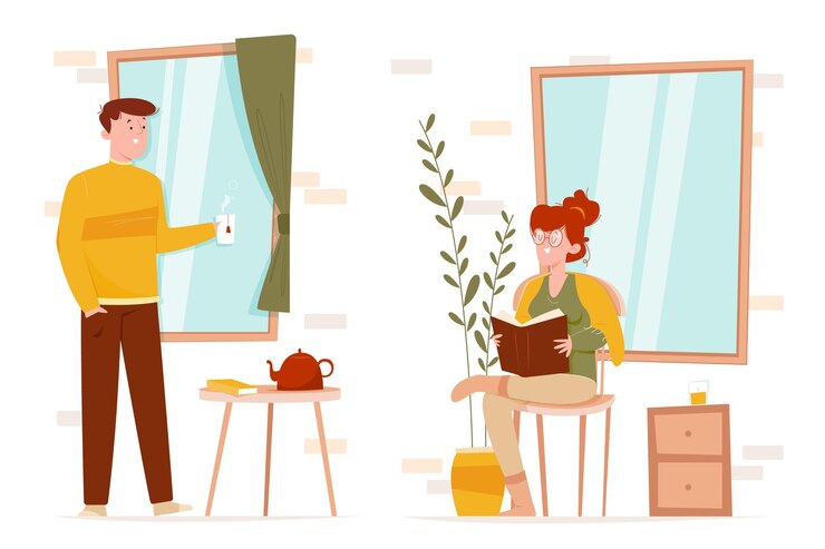 Free Vector hand drawn hygge lifestyle scene