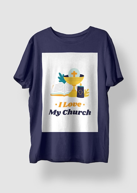 무료 벡터 손으로 그린 교회 티셔츠를 좋아해요