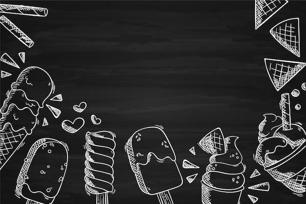 Free vector hand drawn ice cream blackboard background