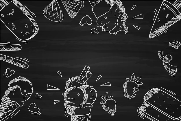 Hand drawn ice cream blackboard background