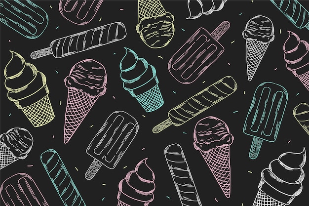 Free vector hand drawn ice cream blackboard background