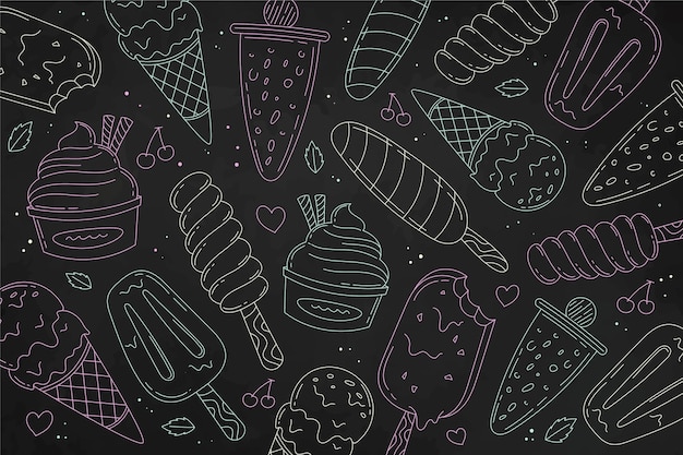 Free vector hand drawn ice cream blackboard background