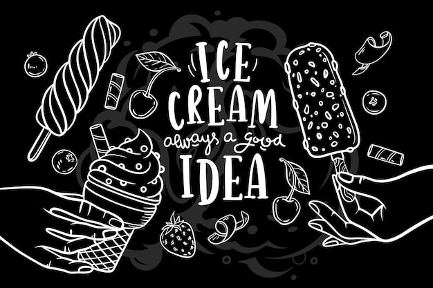 Hand drawn ice cream blackboard background