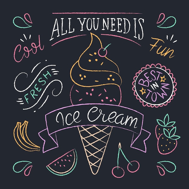 Free vector hand drawn ice cream blackboard lettering