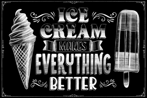 Hand drawn ice cream blackboard lettering
