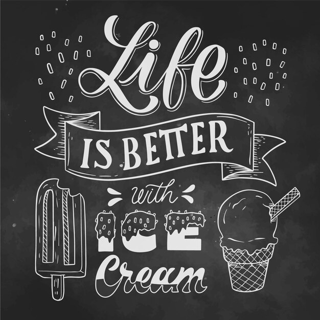 Hand drawn ice cream blackboard lettering