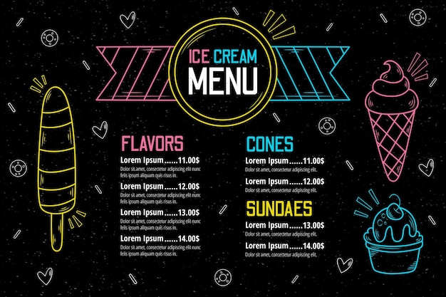 Hand drawn ice cream blackboard menu