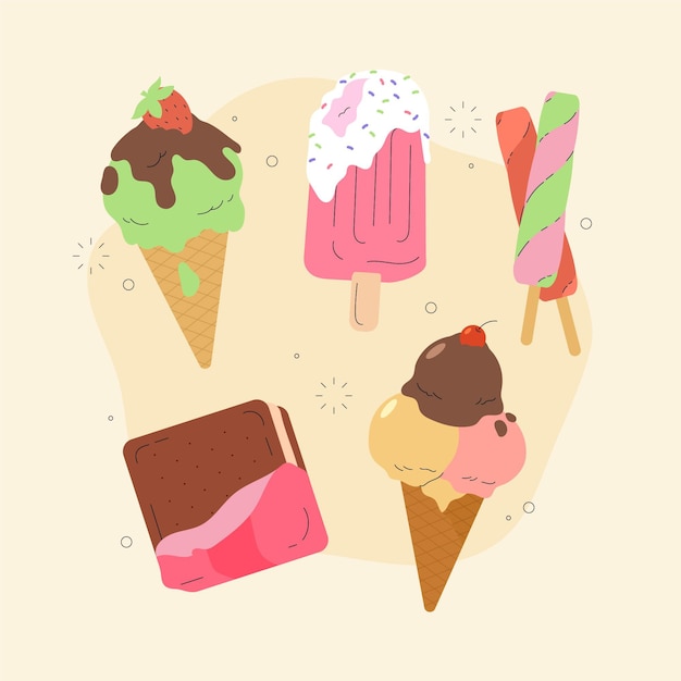 Vettore gratuito collezione di gelati disegnati a mano