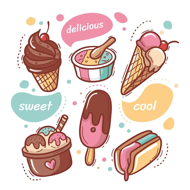 Vettore gratuito collezione di gelati disegnati a mano