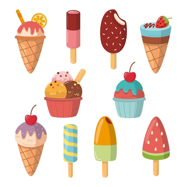 Vettore gratuito collezione di gelati disegnati a mano