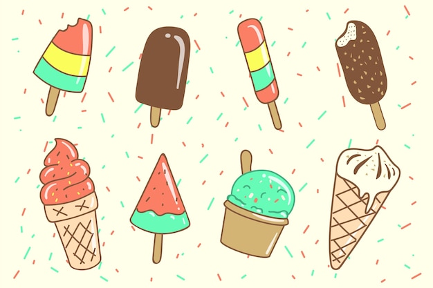 Бесплатное векторное изображение Коллекция рисованной мороженого
