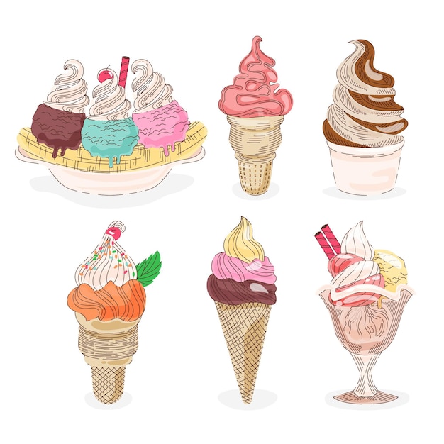 Vettore gratuito collezione di gelati disegnati a mano