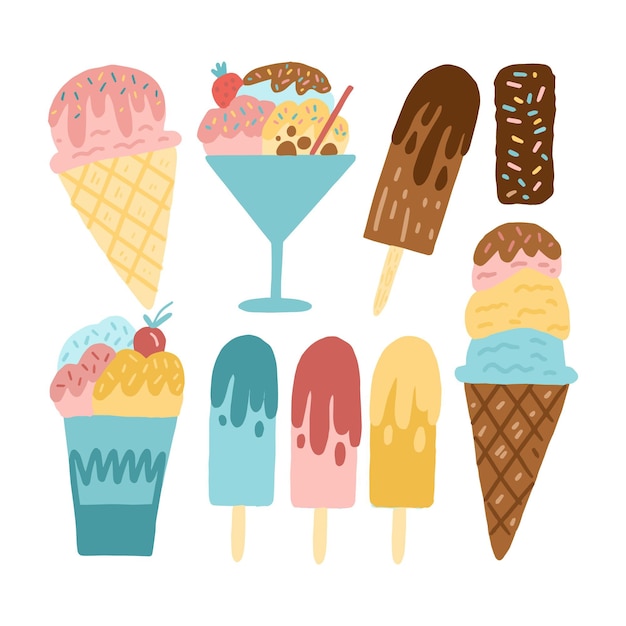 Vettore gratuito collezione di gelati disegnati a mano