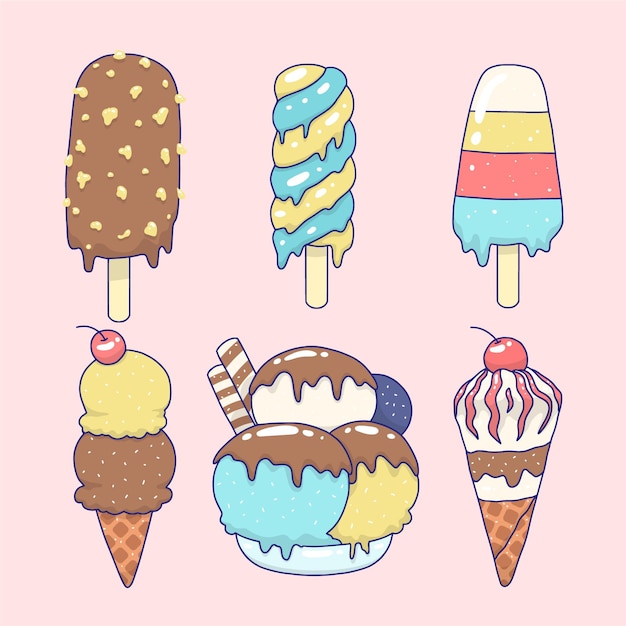 Free vector hand drawn ice cream collection