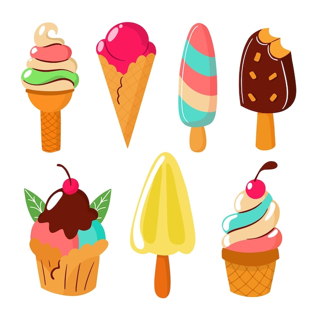 Бесплатное векторное изображение Коллекция рисованной мороженого