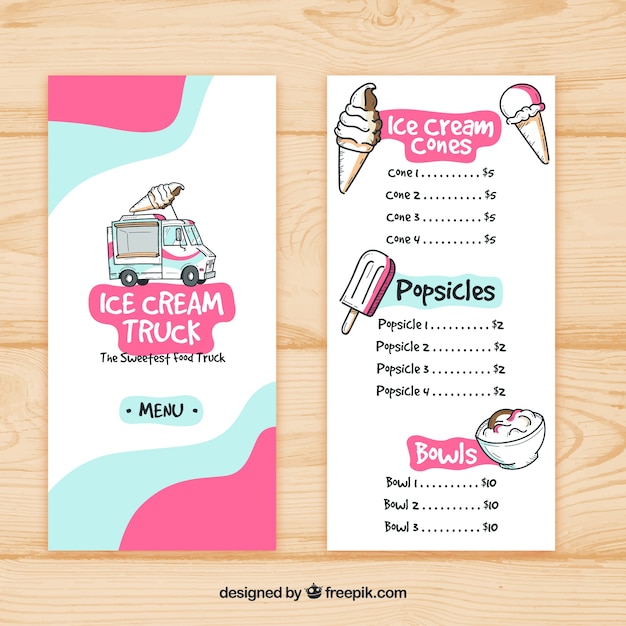 Free vector hand drawn ice cream food truck menu