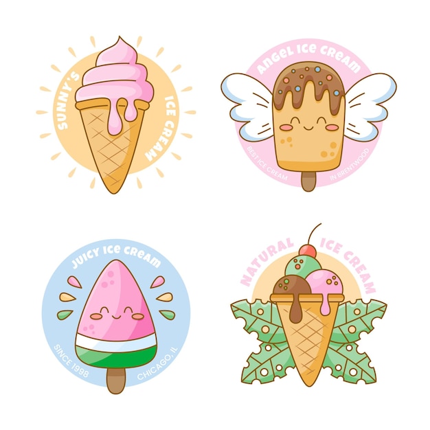 Free vector hand drawn ice cream label collection