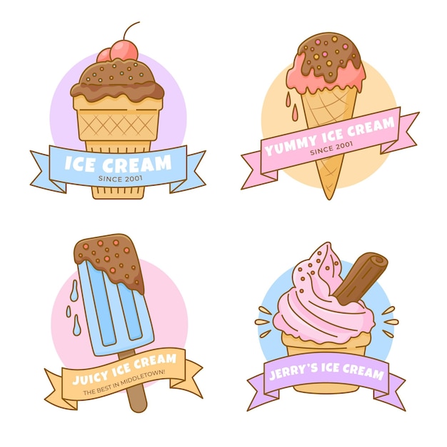 Free vector hand drawn ice cream label collection