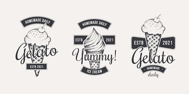 Hand drawn ice cream label collection