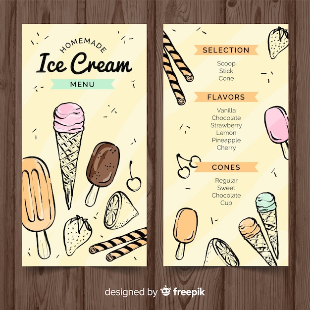 Free vector hand drawn ice cream menu template