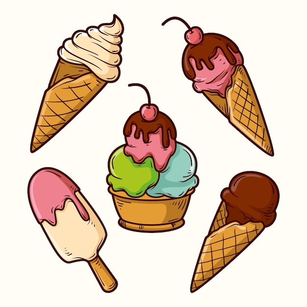 Free vector hand drawn ice cream pack