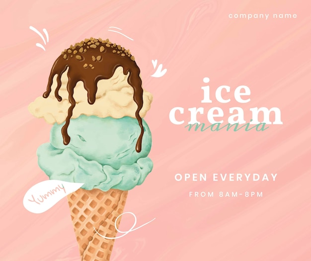 Hand drawn ice cream social media post template
