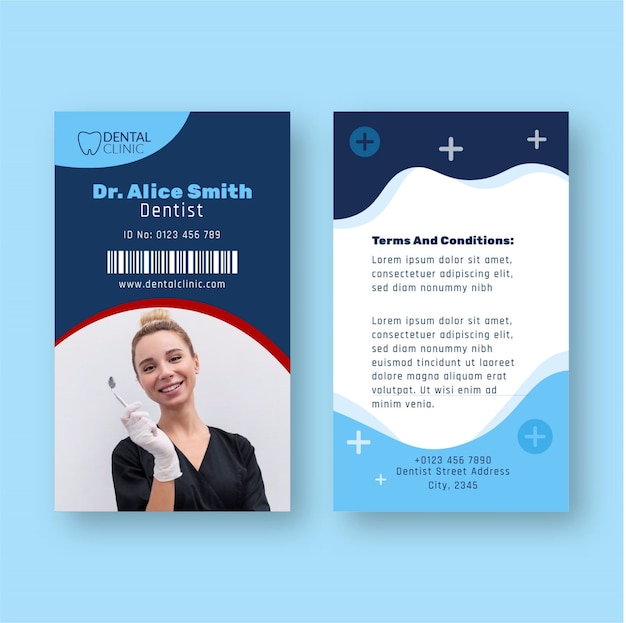 Hand drawn id card template for dental clinic