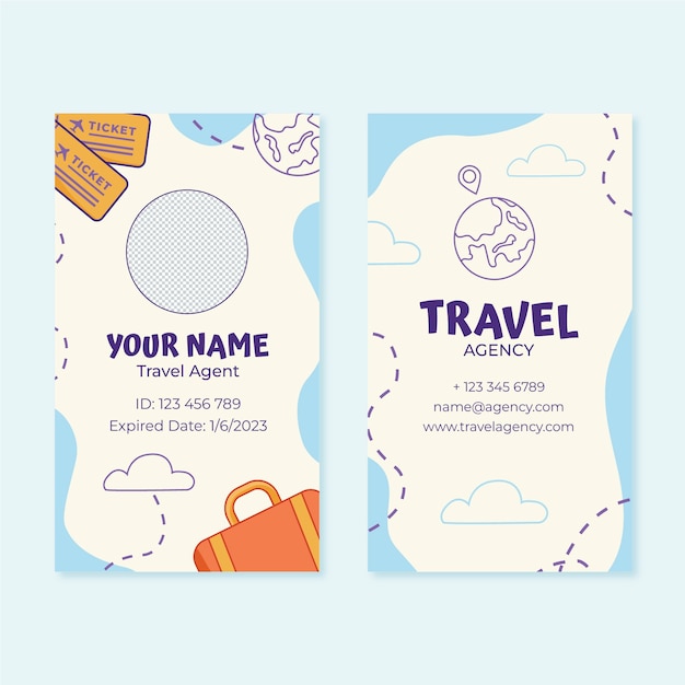 Free vector hand drawn id card template for travel agency