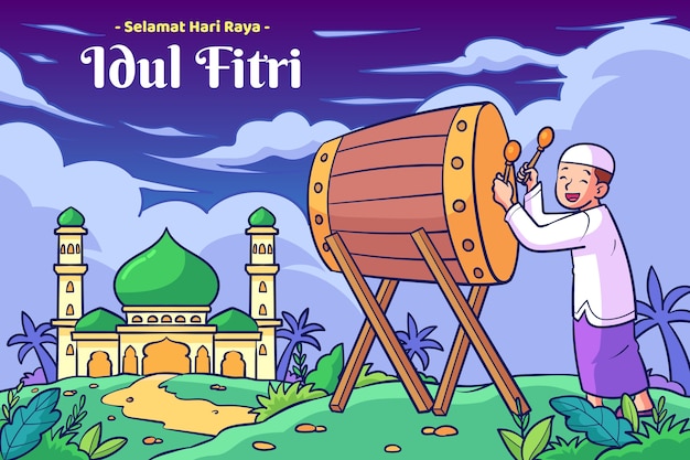 손으로 그린 idul fitri 배경