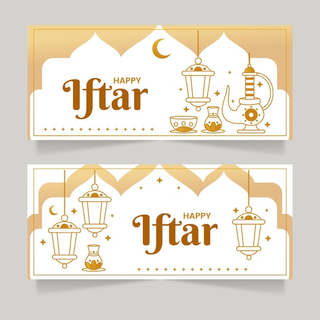 Hand drawn iftar banner set