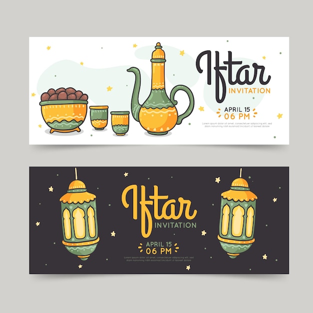Vettore gratuito set di banner iftar disegnati a mano