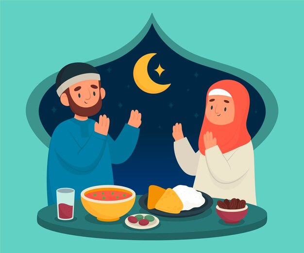 사람들과 손으로 그린 iftar 그림