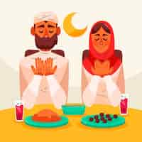 Vettore gratuito illustrazione iftar disegnata a mano con persone